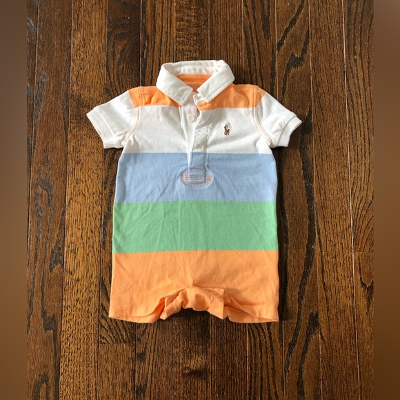 Ralph Lauren Other - Ralph Lauren Boys 6M Striped Short-Sleeved Polo Rugby Stripe Shortall Romper